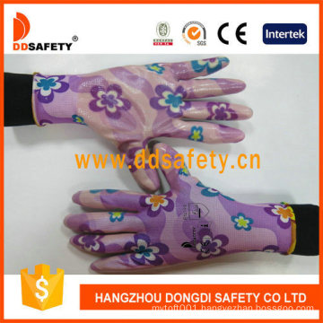 Pink Nylon with Transparent Nitrile Coated Work Safety Gloves